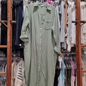 NWT Carlson Gauze Long Sleeve Midi Shirt Dress